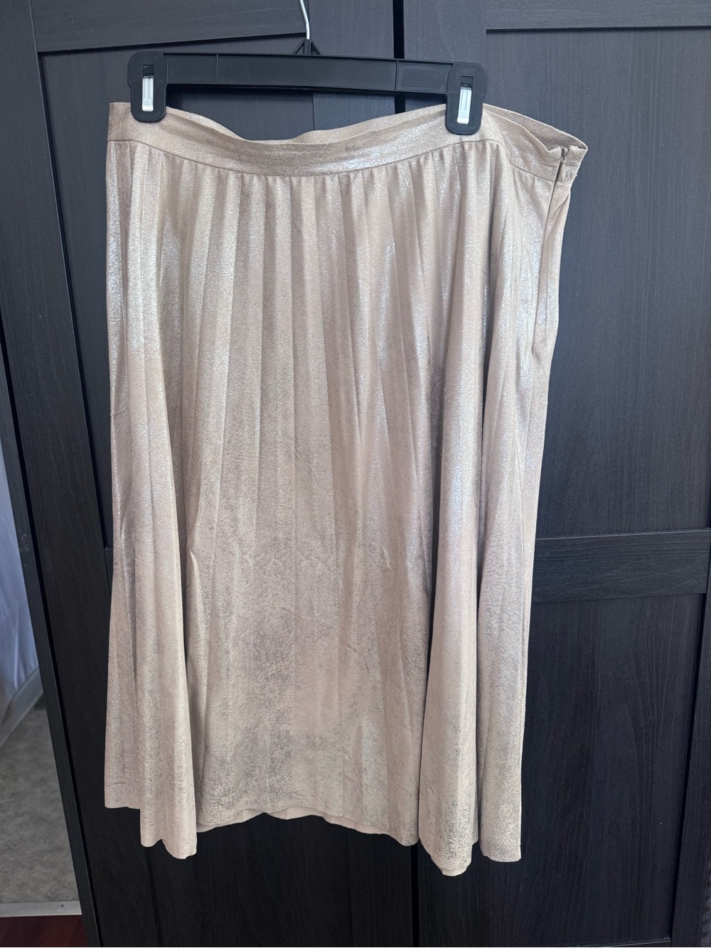Maeve Metallic Cream Pleated A-Line Skirt